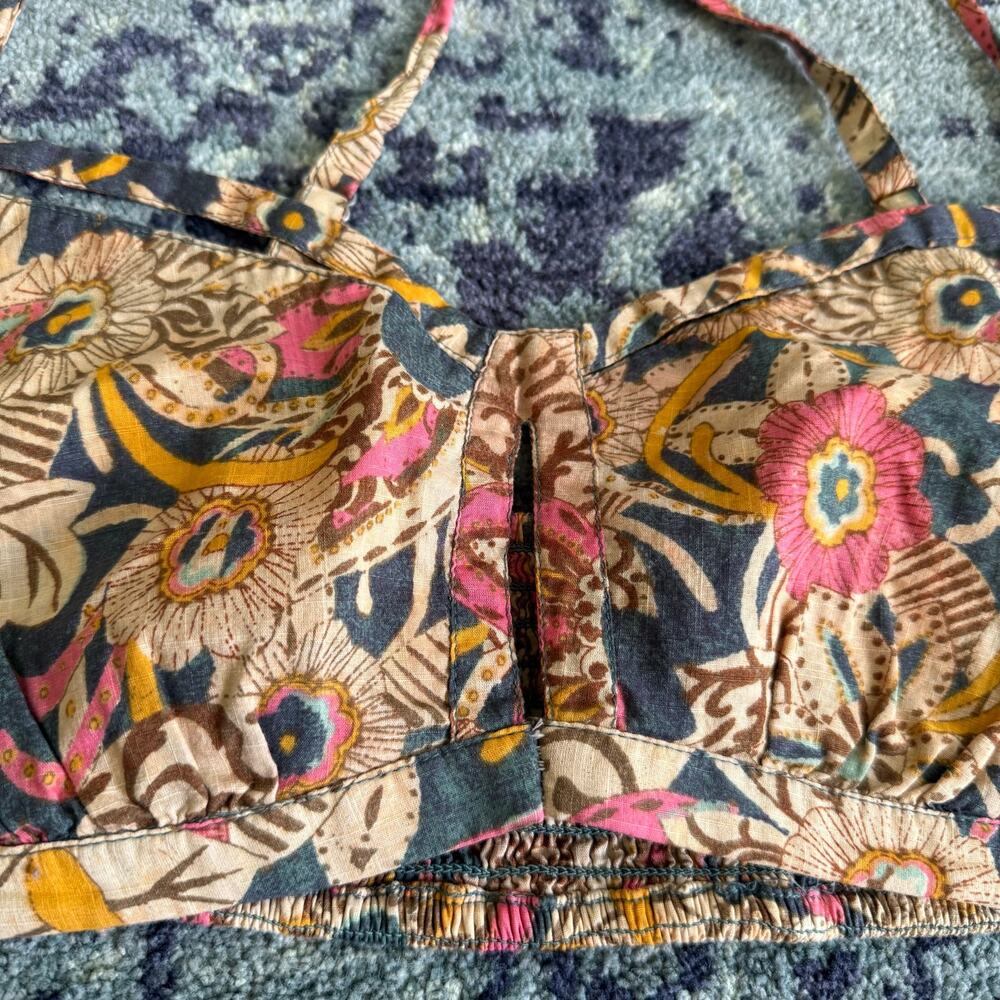 Anthropologie Pilcro | Bohemian Floral Summer Cotton Preppy Surf Bra Top Cutouts - Picture 4 of 10